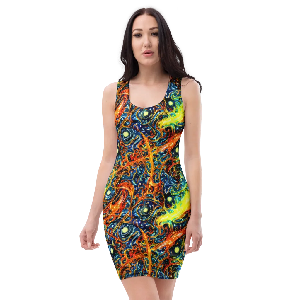 Blue Flame Field on Bodycon Dress — Front