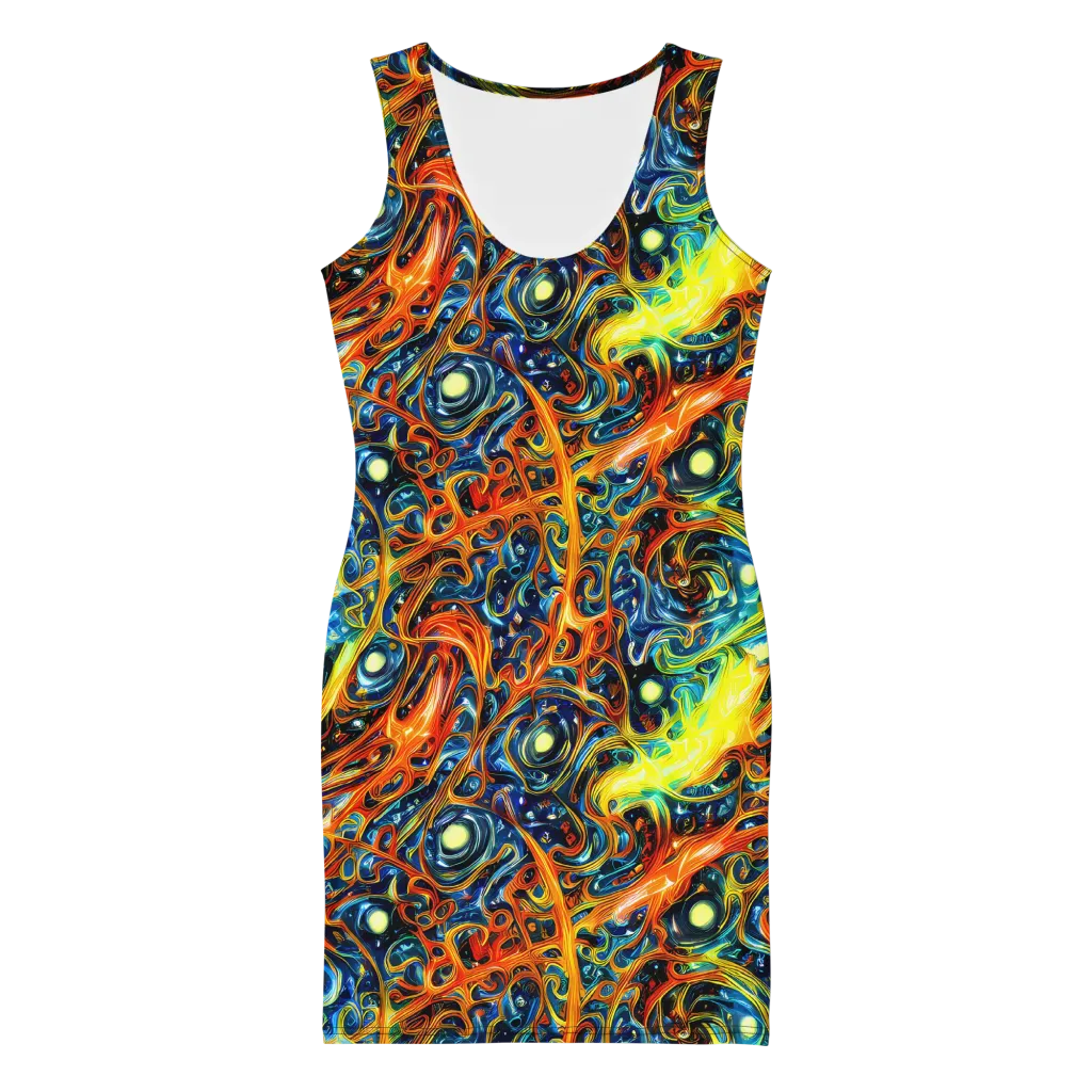 Blue Flame Field on Bodycon Dress — Front