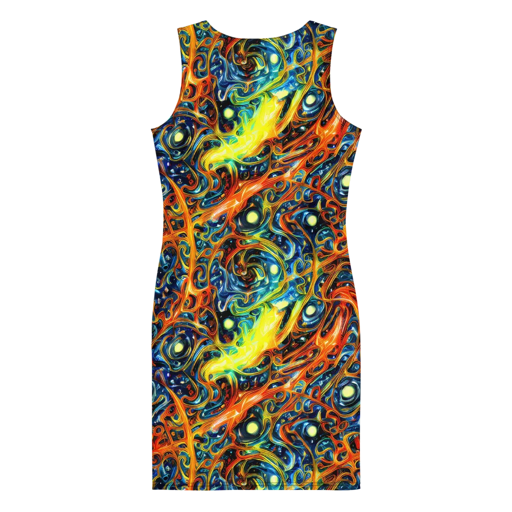 Blue Flame Field on Bodycon Dress — Back