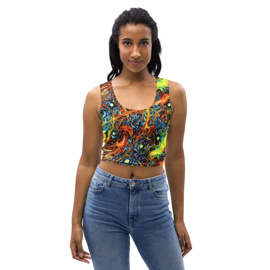 Blue Flame Field on Crop Top — Front