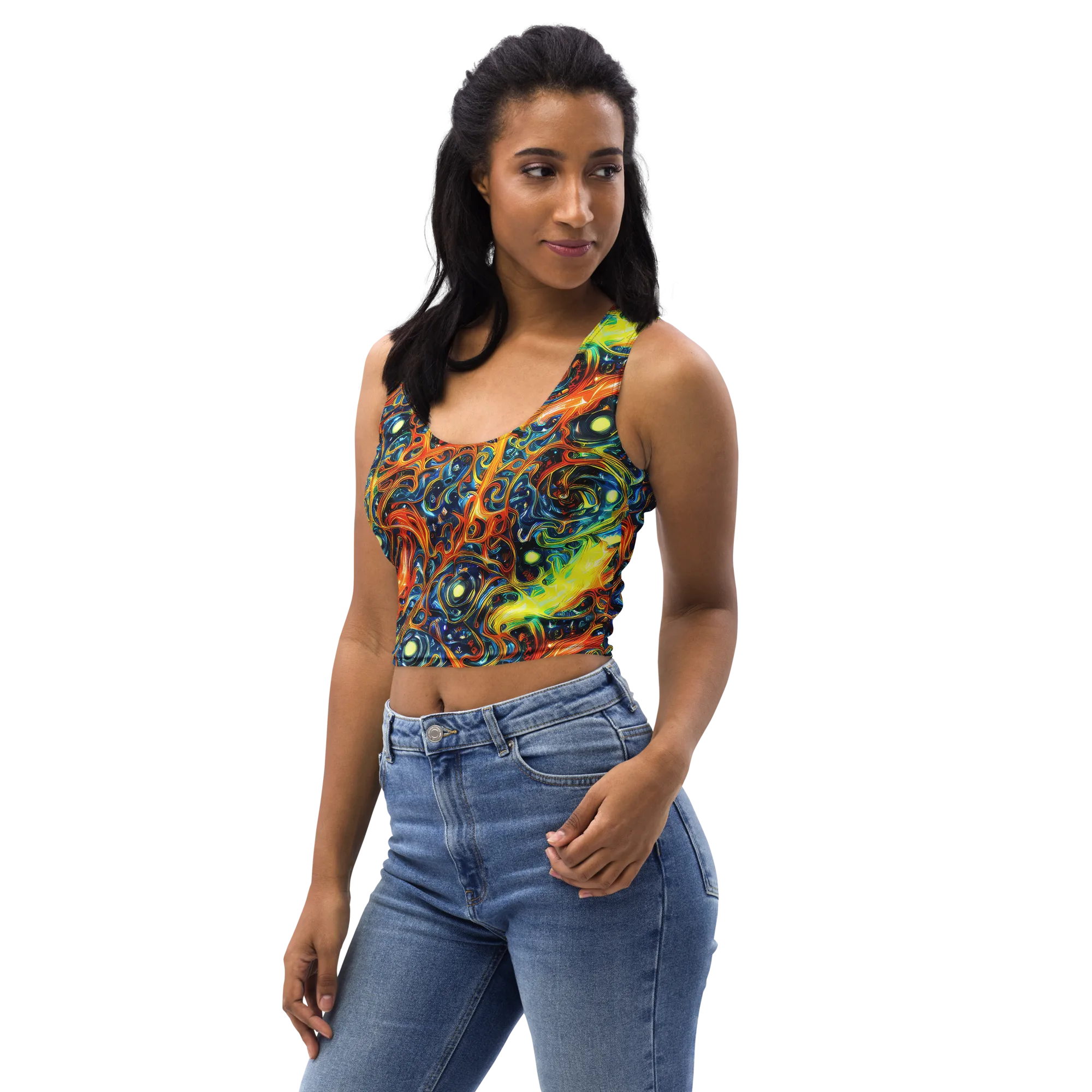 Blue Flame Field on Crop Top — Left Front