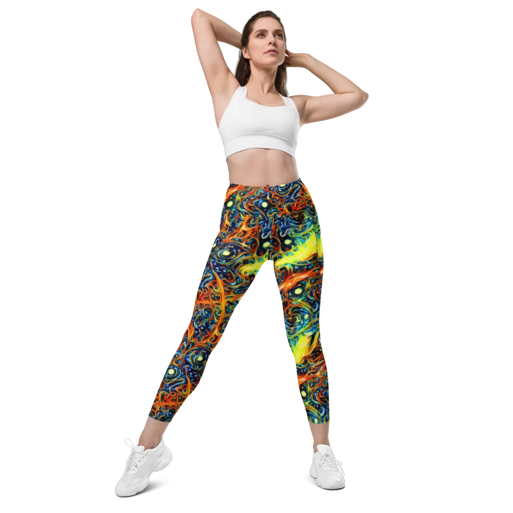 Blue Flame Field on Leggings with Pockets — Front