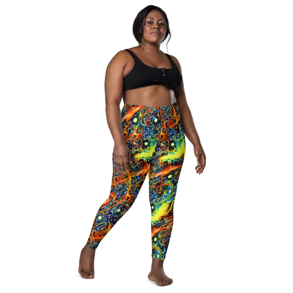 Blue Flame Field on Leggings with Pockets — Front