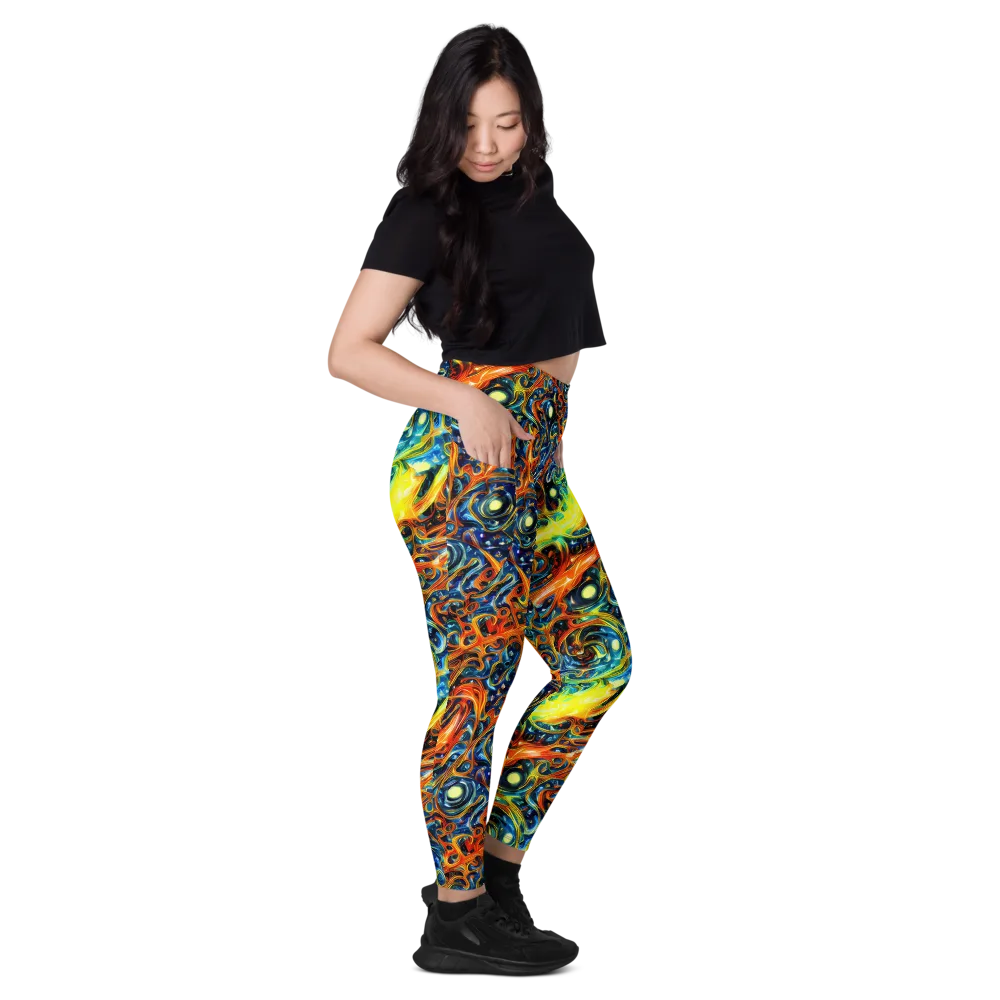 Blue Flame Field on Leggings with Pockets — Right