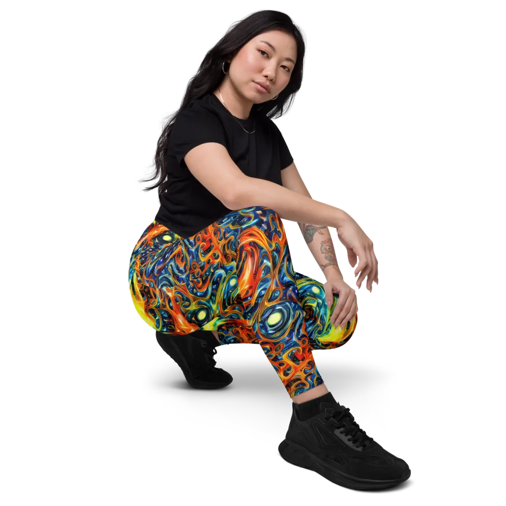 Blue Flame Field on Leggings with Pockets — Right Front
