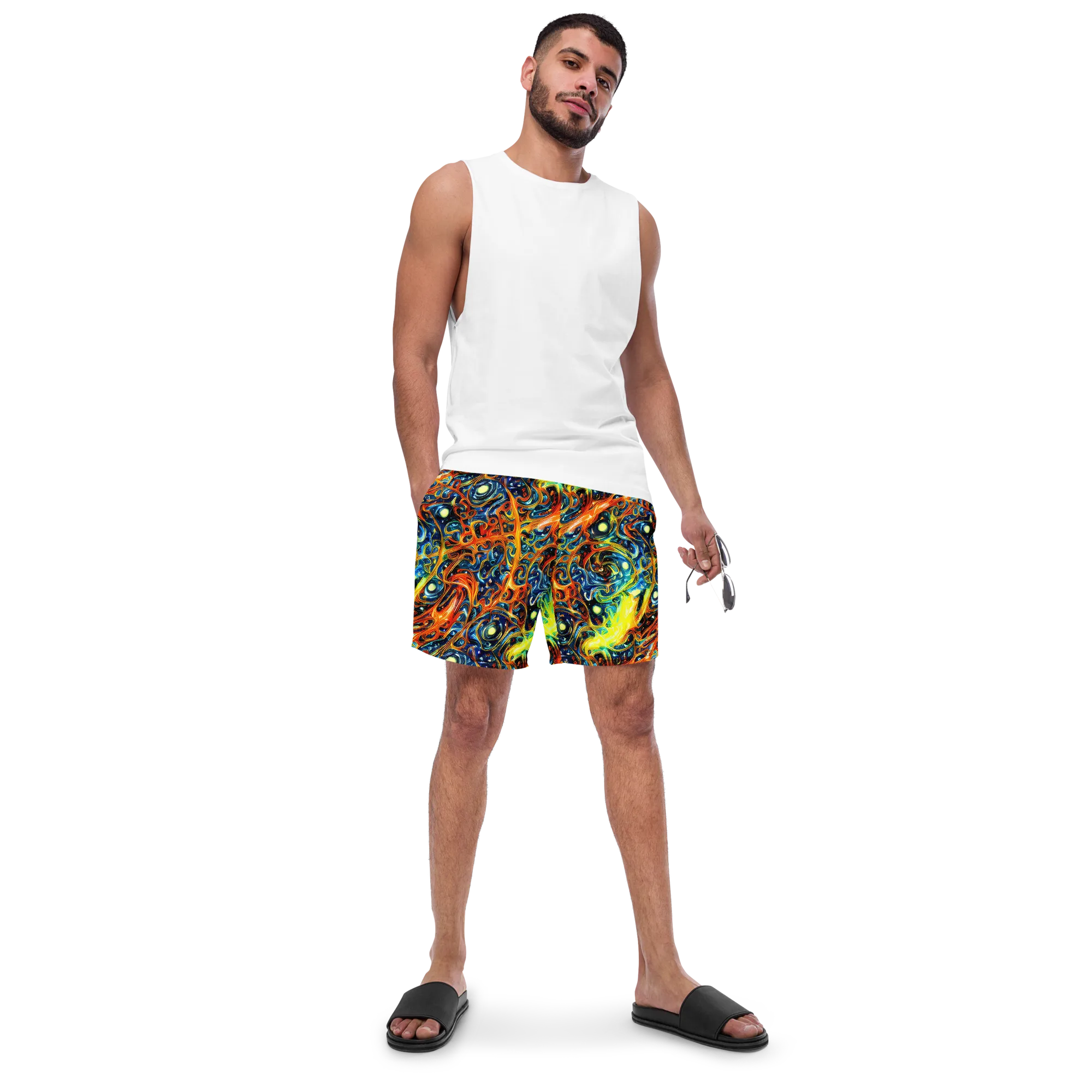 Blue Flame Field on Swim Trunks — Front
