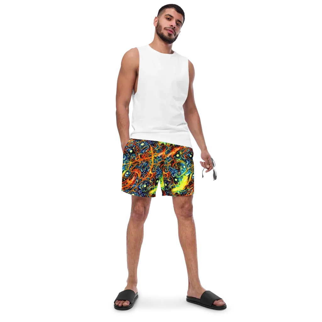 Blue Flame Field on Swim Trunks — Front