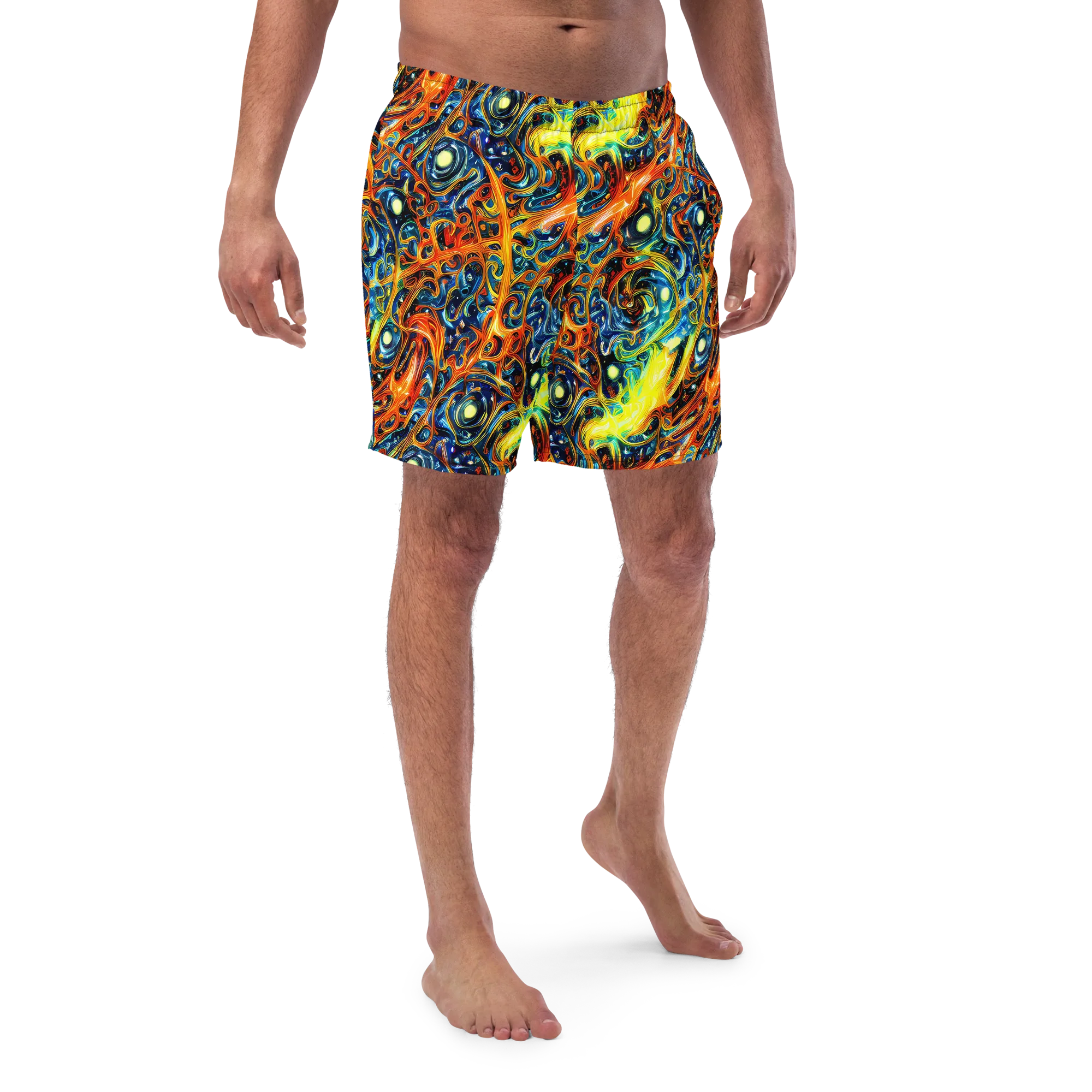 Blue Flame Field on Swim Trunks — Front
