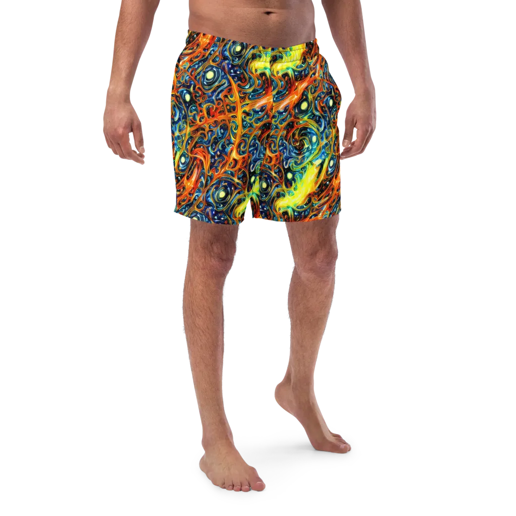 Blue Flame Field on Swim Trunks — Front