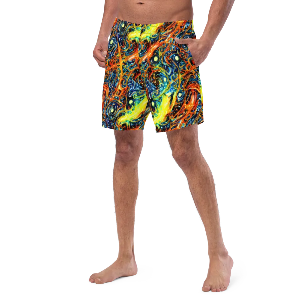 Blue Flame Field on Swim Trunks — Left Front