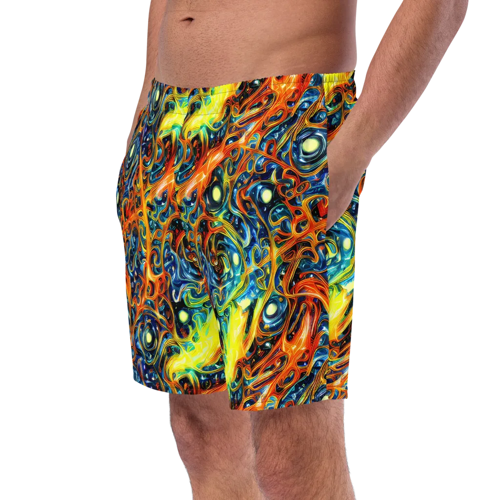 Blue Flame Field on Swim Trunks — Left Front