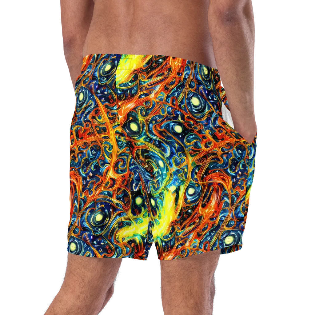 Blue Flame Field on Swim Trunks — Right Back
