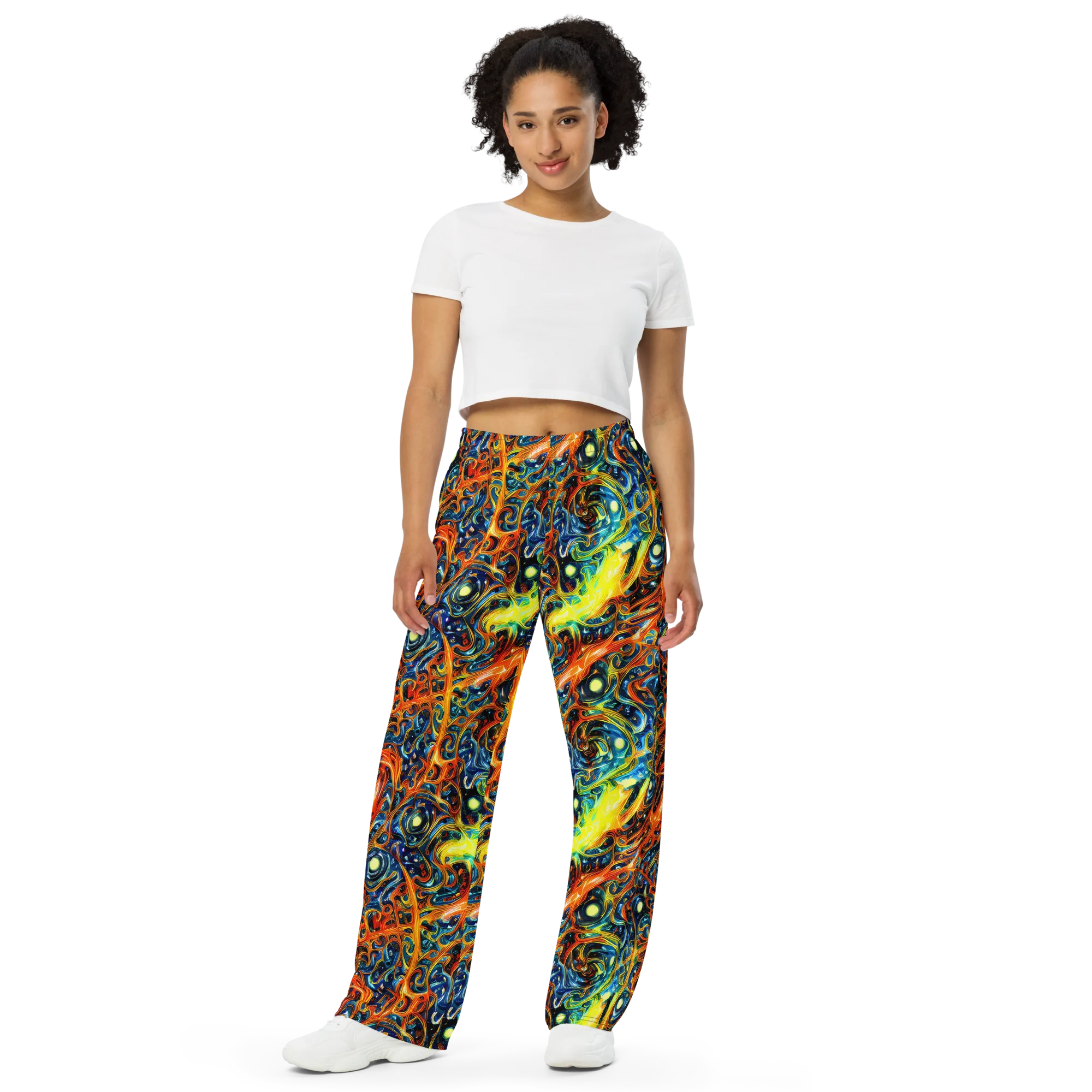 Blue Flame Field on Wide-Leg Pants — Front