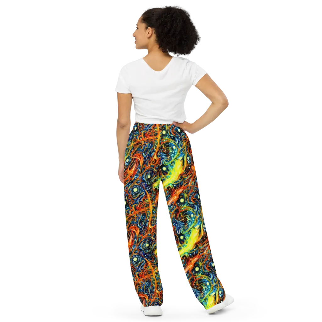 Blue Flame Field on Wide-Leg Pants — Back