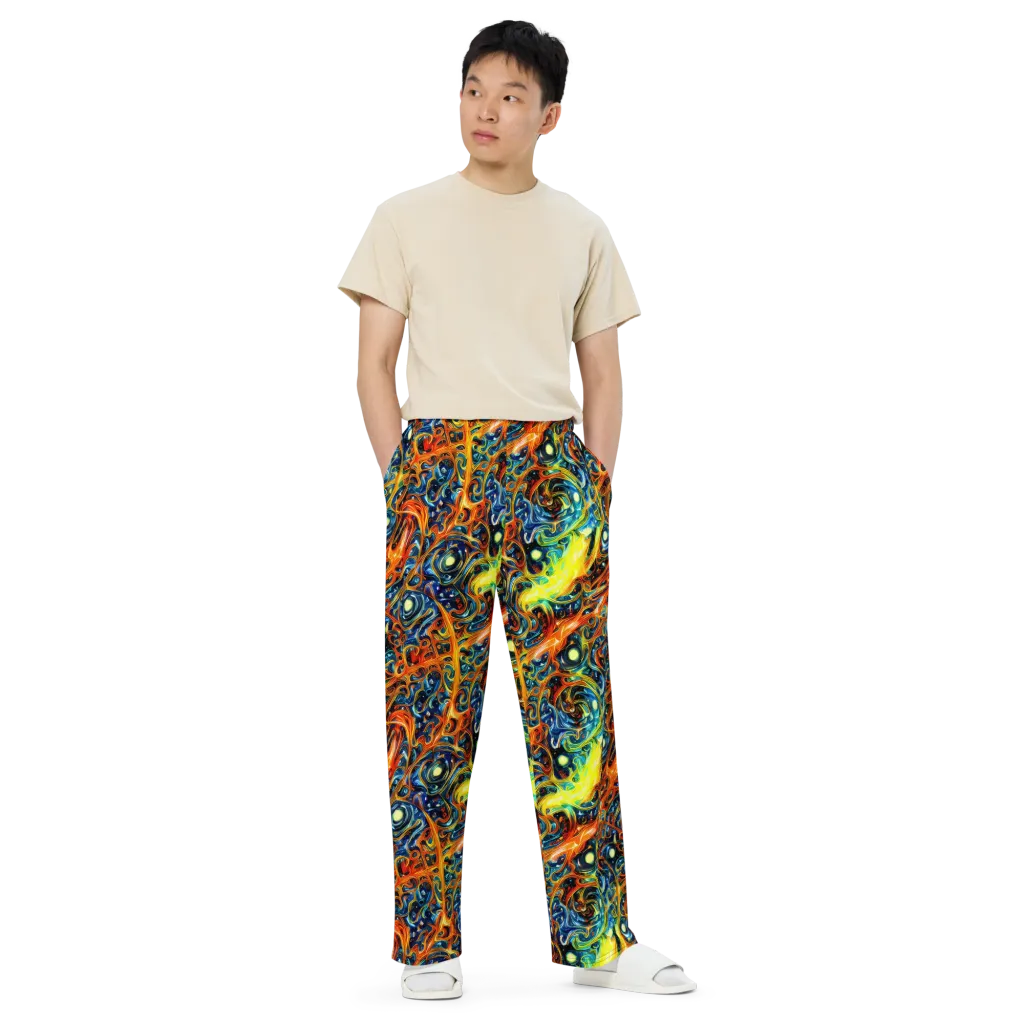 Blue Flame Field on Wide-Leg Pants — Front