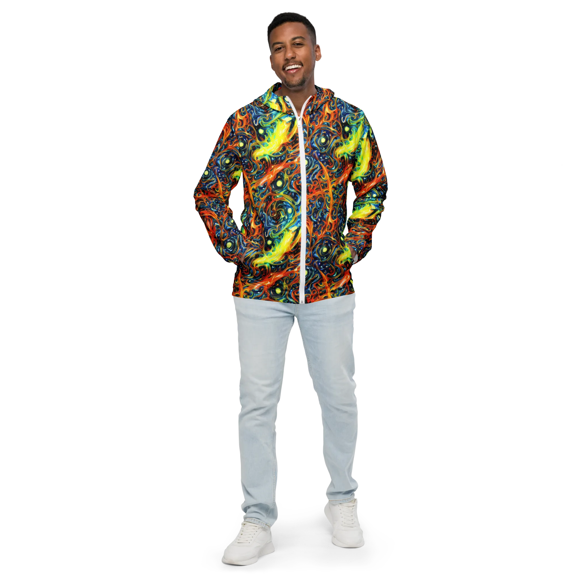 Blue Flame Field on Men's Windbreaker — Front