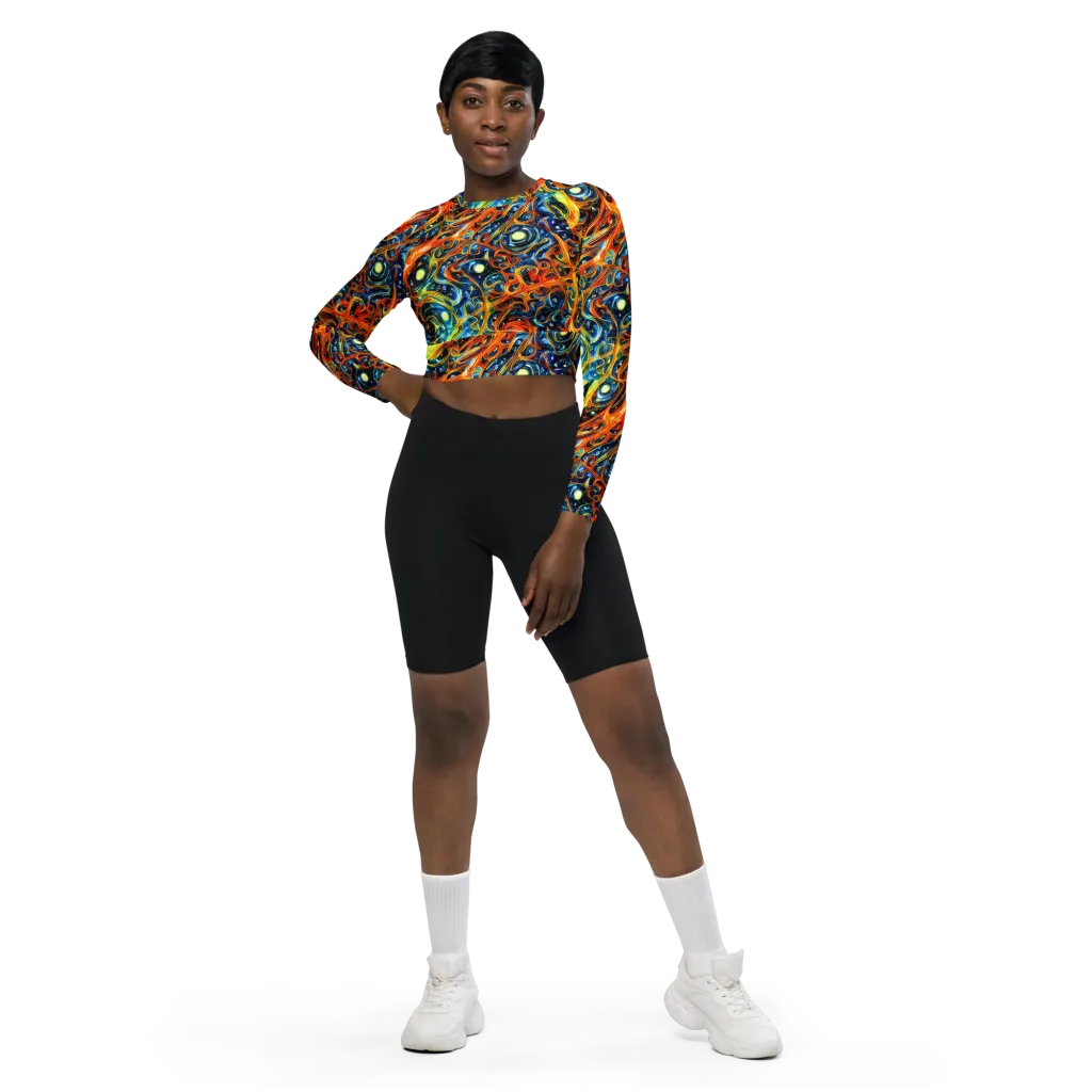 Blue Flame Field on Long Sleeve Crop Top — Front