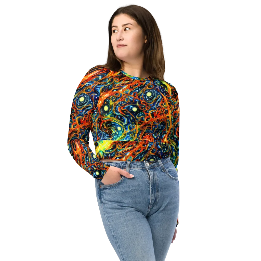 Blue Flame Field on Long Sleeve Crop Top — Front