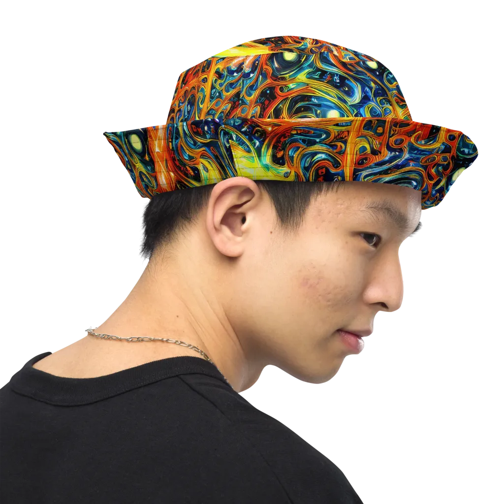Blue Flame Field on Reversible Bucket Hat — Right Outside