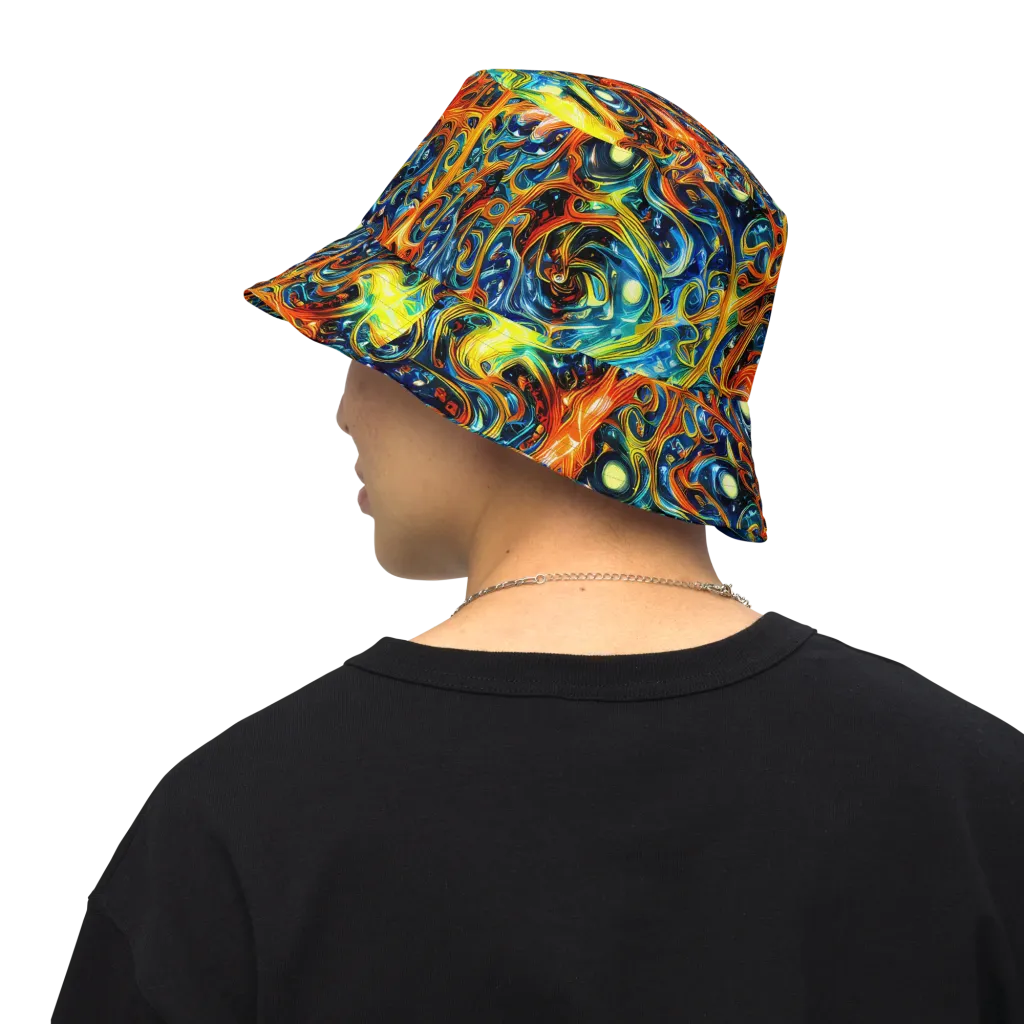 Blue Flame Field on Reversible Bucket Hat — Back Inside