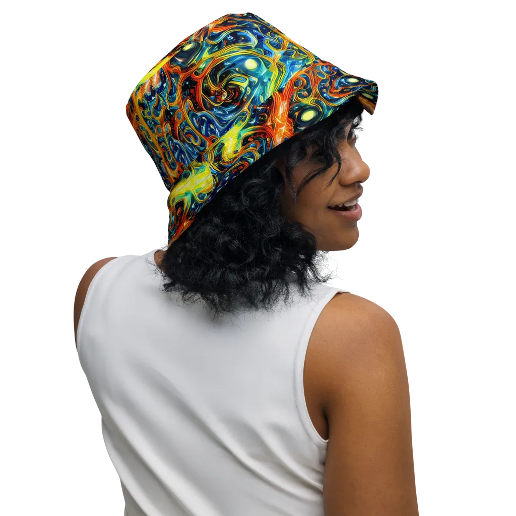 Blue Flame Field on Reversible Bucket Hat — Right Outside
