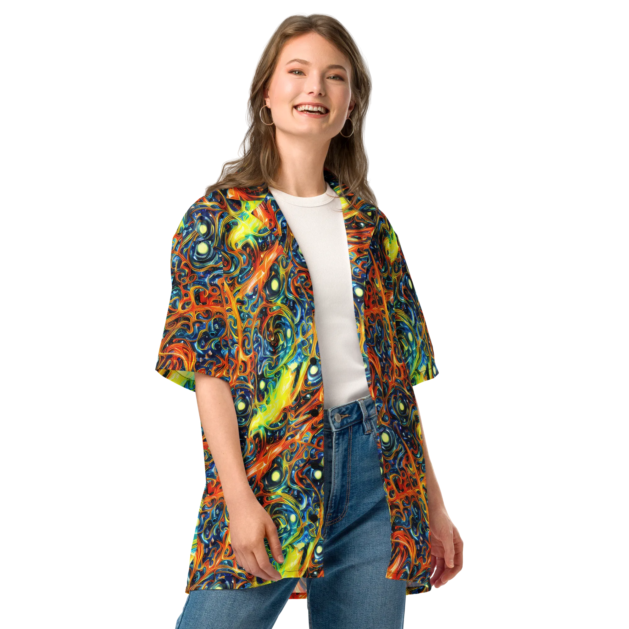 Blue Flame Field on Button Shirt — Front