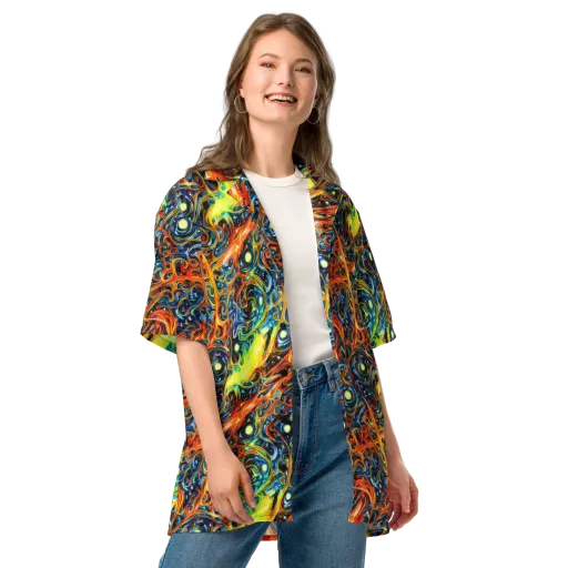Blue Flame Field on a Button Shirt