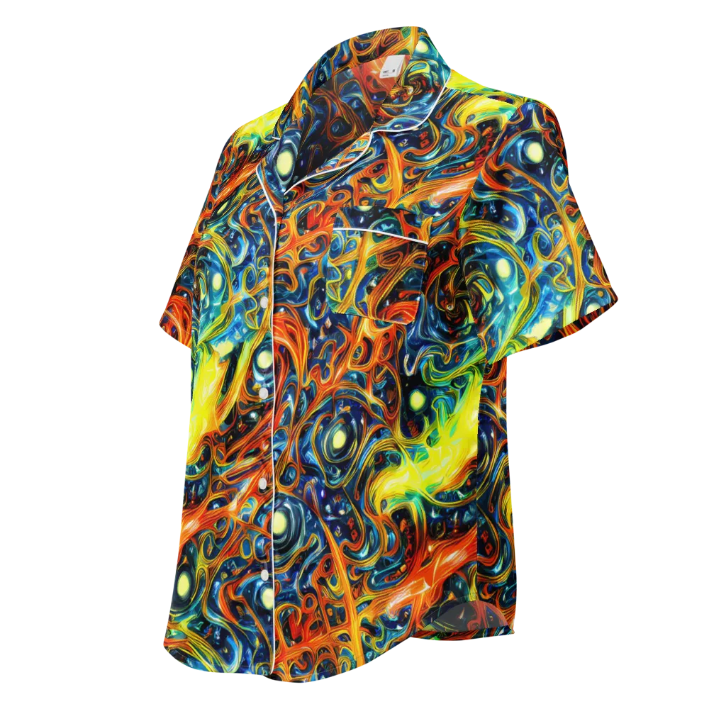Blue Flame Field on Women's Short Sleeve Pajama Top — Left Front