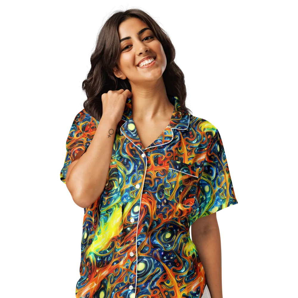 Blue Flame Field on Women's Short Sleeve Pajama Top — Front