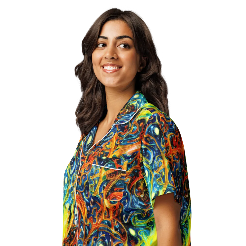 Blue Flame Field on Women's Short Sleeve Pajama Top — Left Front