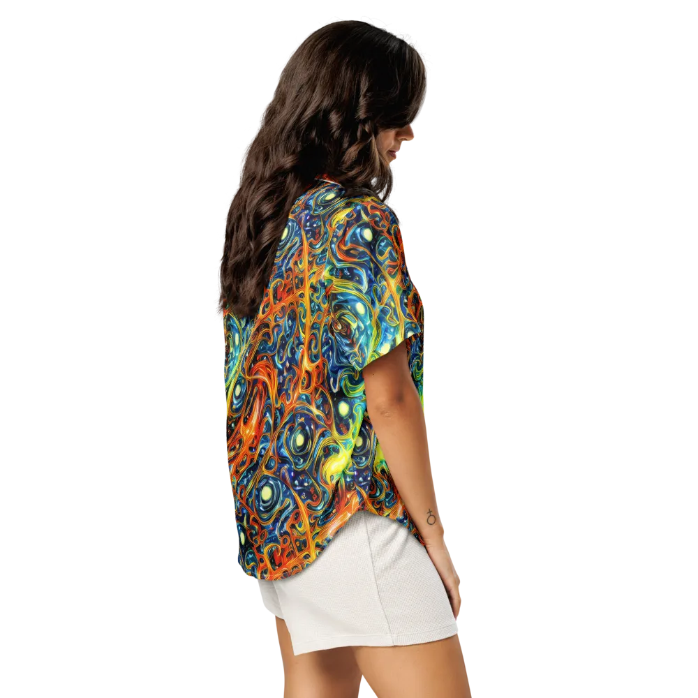 Blue Flame Field on Women's Short Sleeve Pajama Top — Right Back