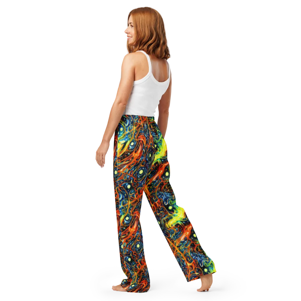 Blue Flame Field on Women's Pajama Pants — Back