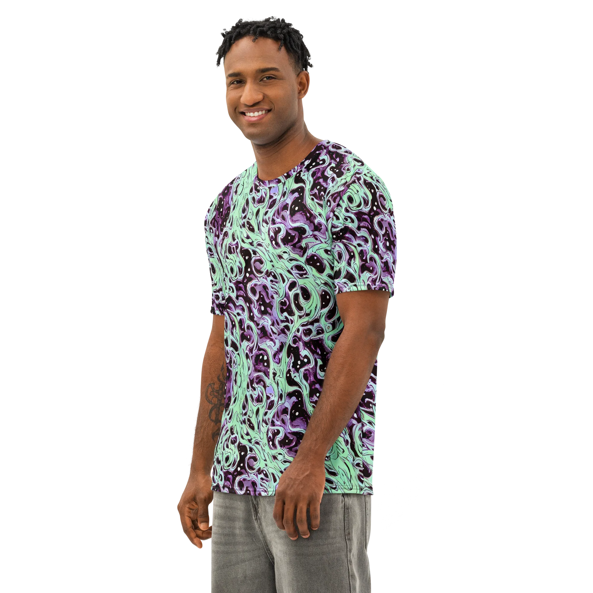 Lavender Lava on Men's Cotton Crew Neck T-Shirt — Left Front