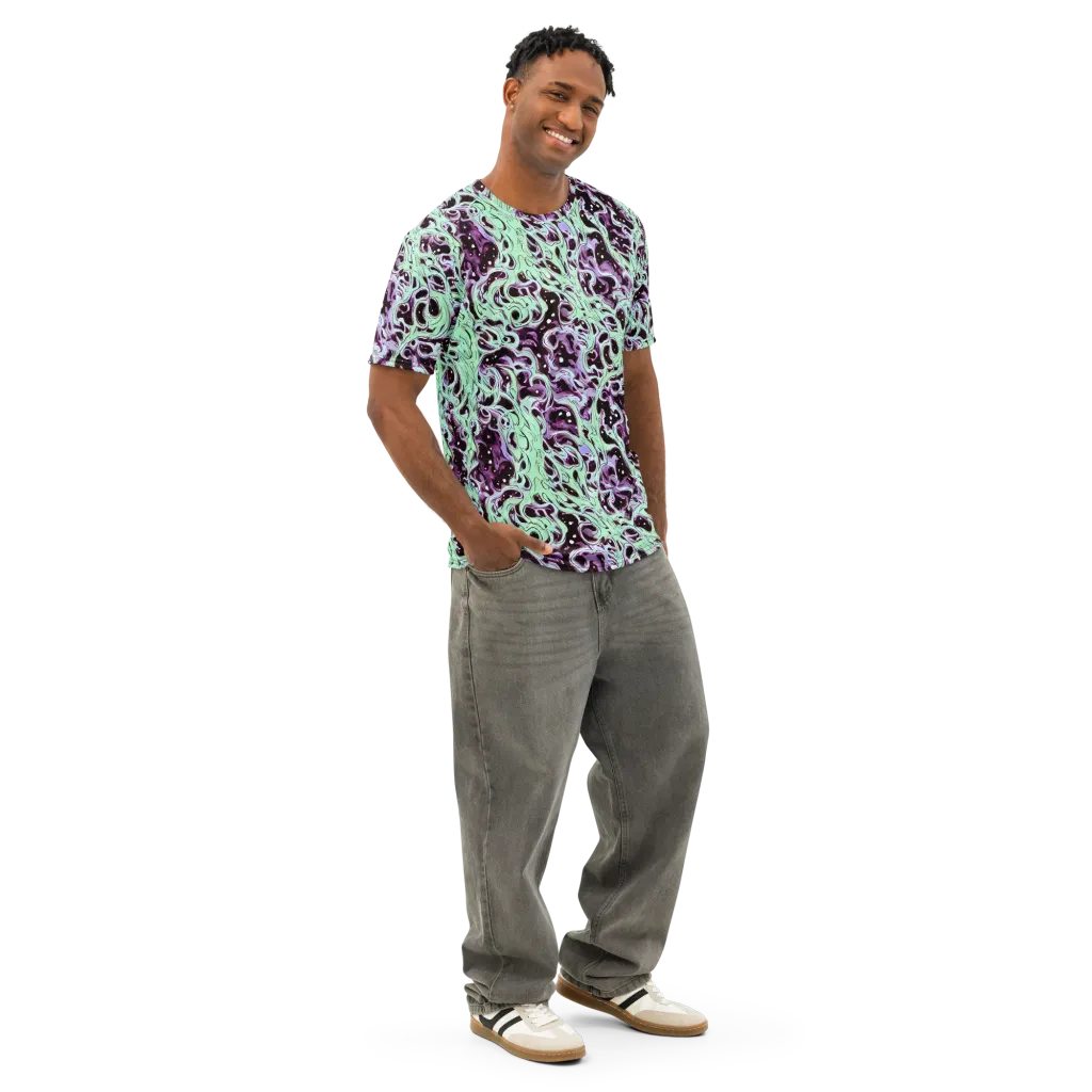 Lavender Lava on Men's Cotton Crew Neck T-Shirt — Right Front