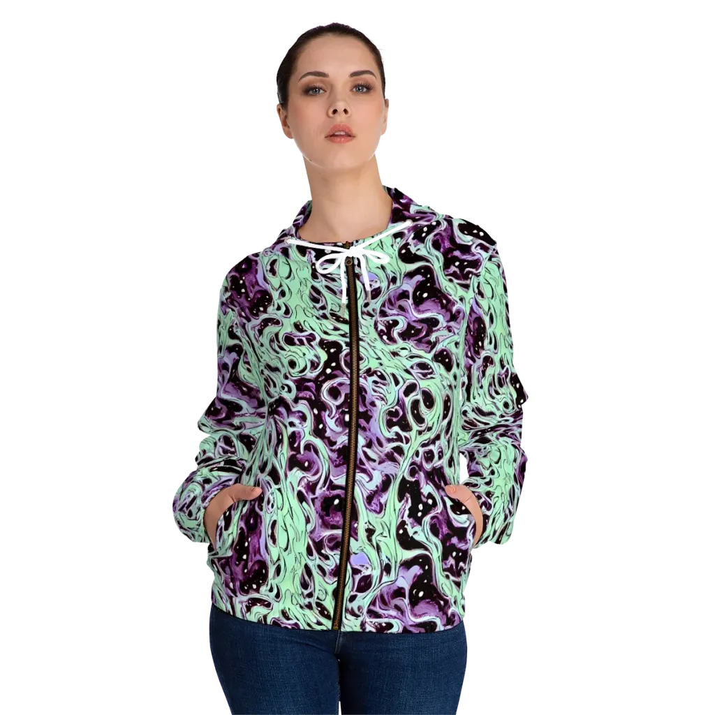 Lavender Lava on Women's Full-Zip Hoodie — Front On Person