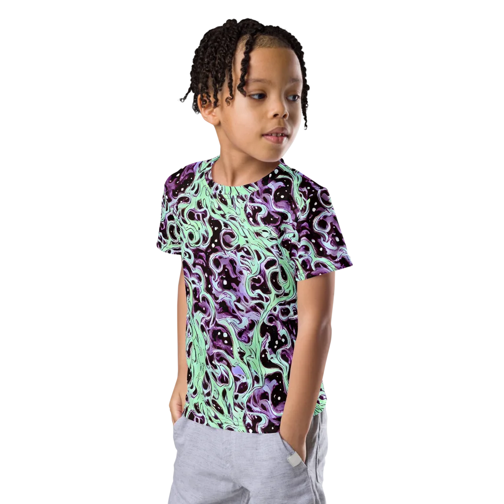 Lavender Lava on Kids Crew Neck T-Shirt — Left Front