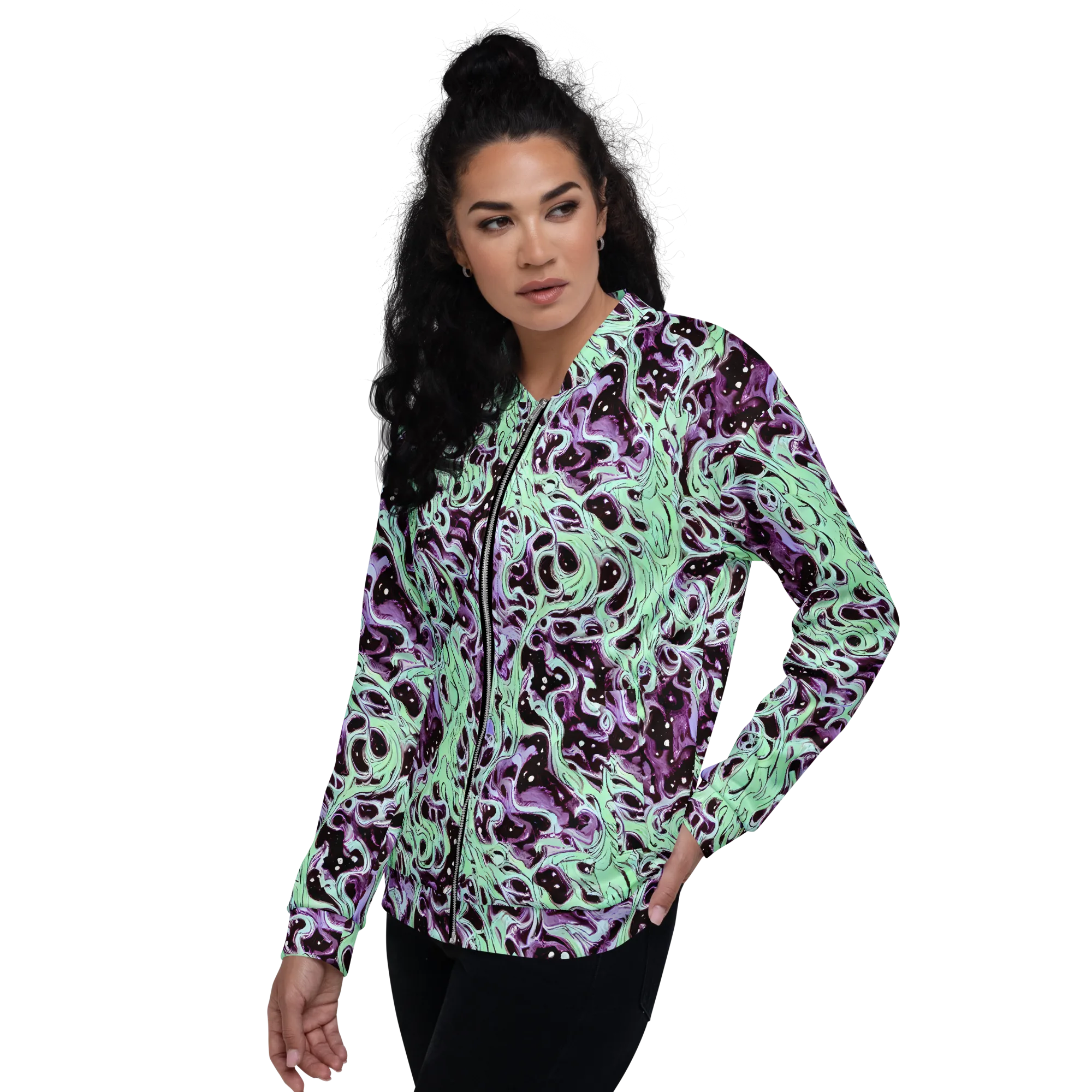 Lavender Lava on Bomber Jacket — Left