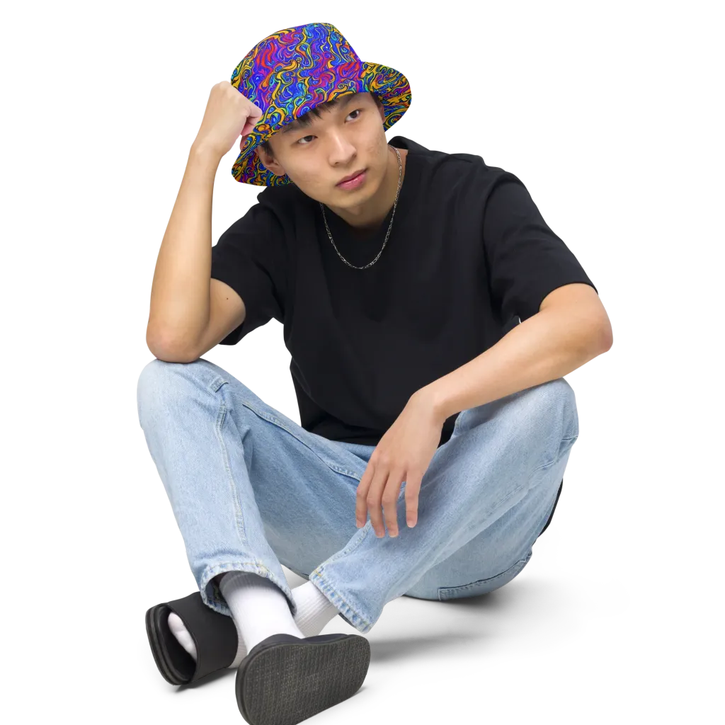 Spectrum Inferno on Reversible Bucket Hat — Front 2 Inside