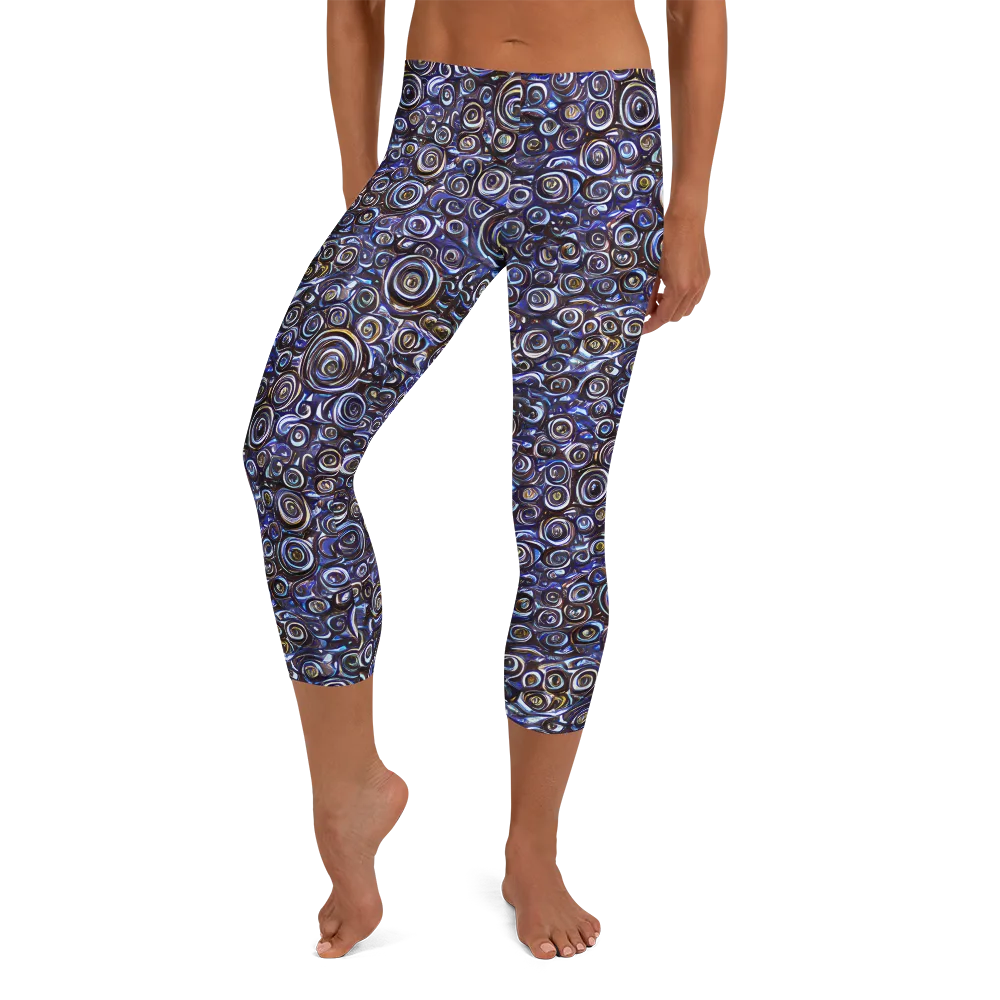 Midnight Spirals on Capri Leggings — Front