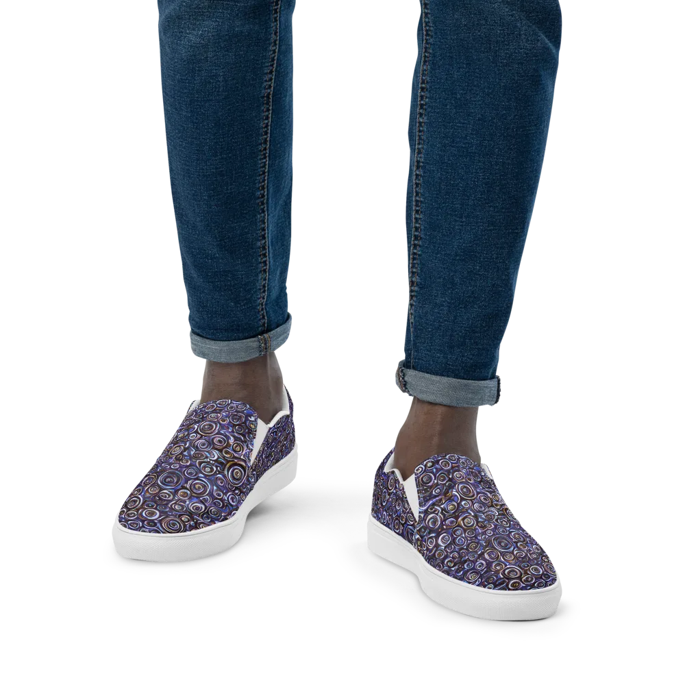 Midnight Spirals on Men's Slip-On Canvas Shoes — Front