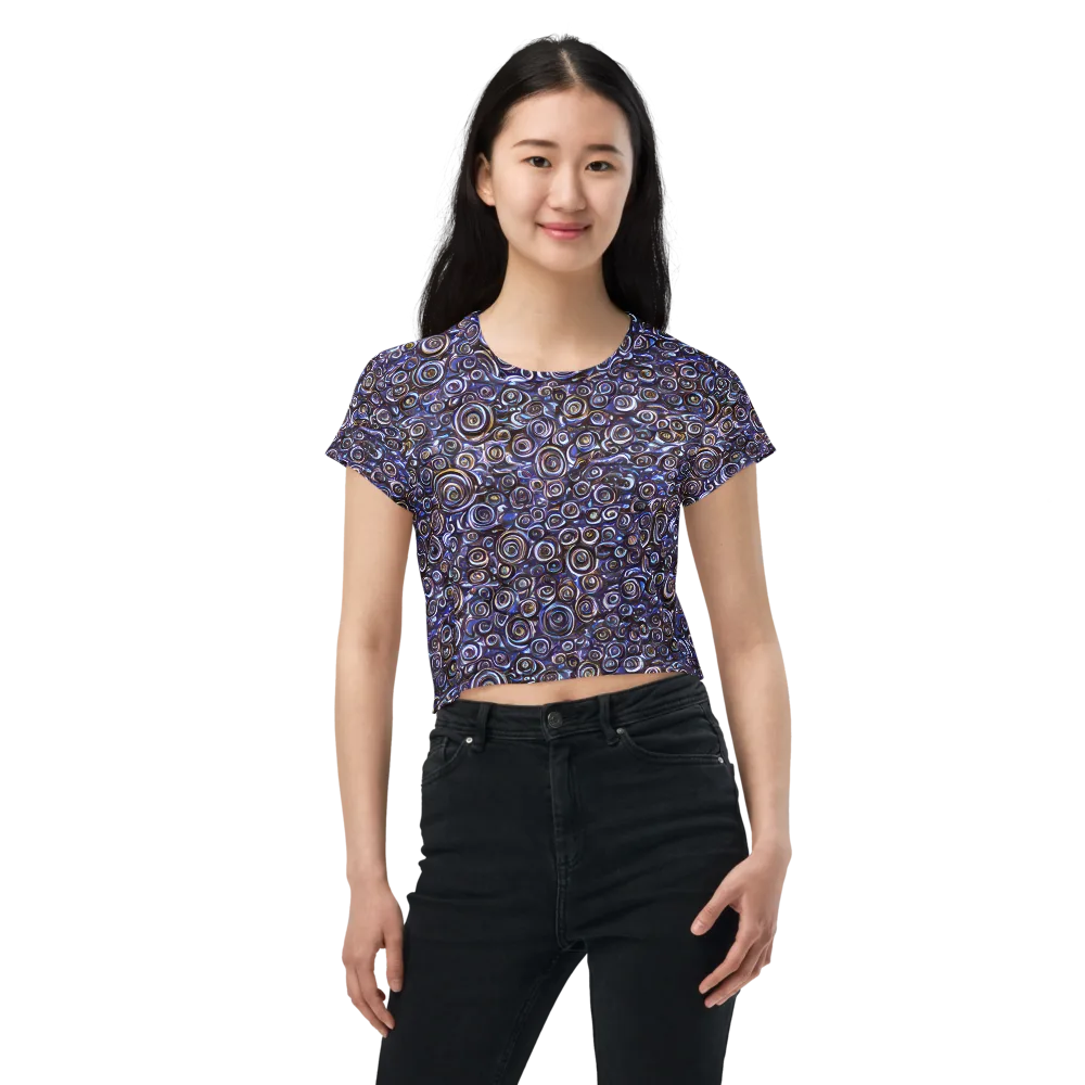 Midnight Spirals on Crop Tee — Front