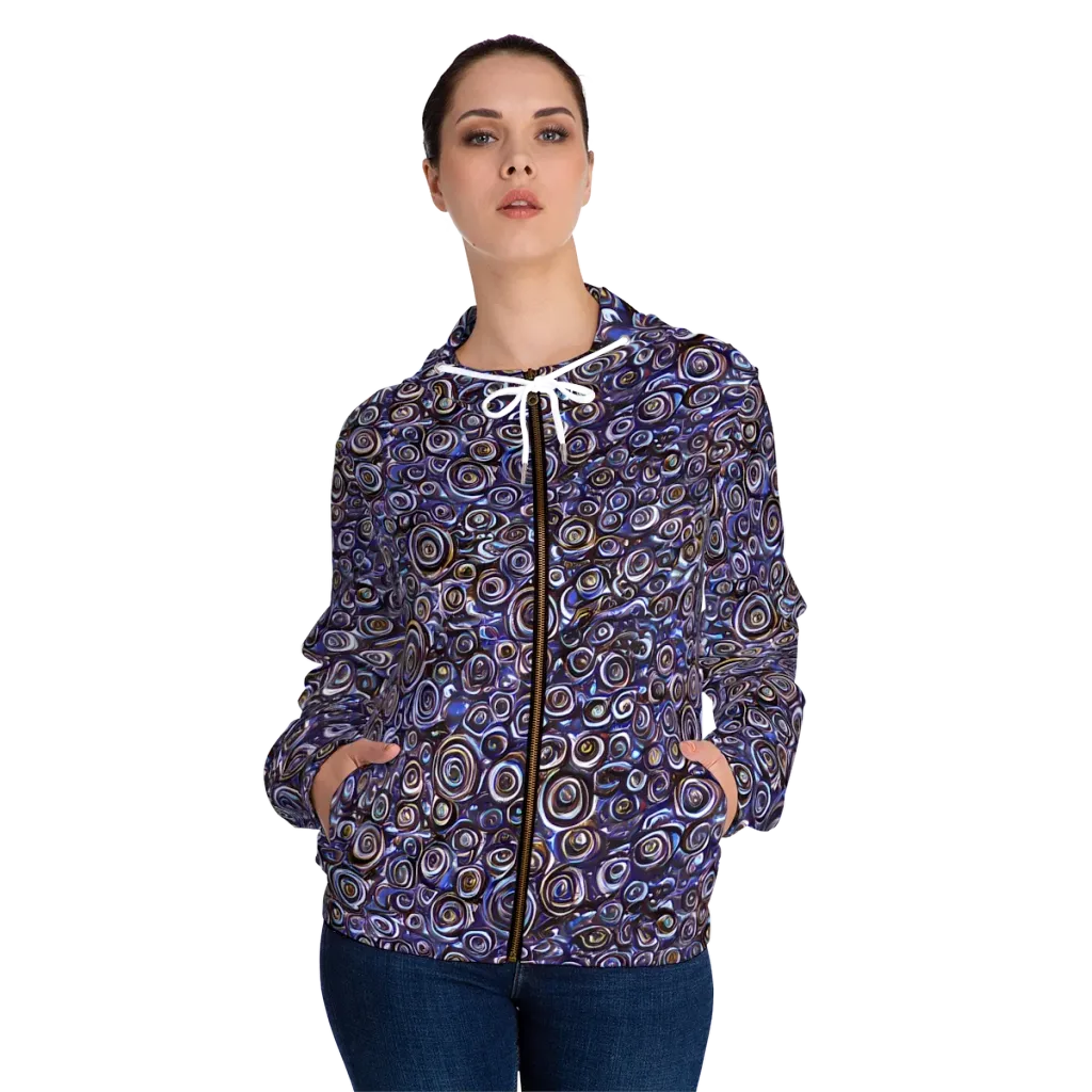 Midnight Spirals on Women's Full-Zip Hoodie — Front On Person
