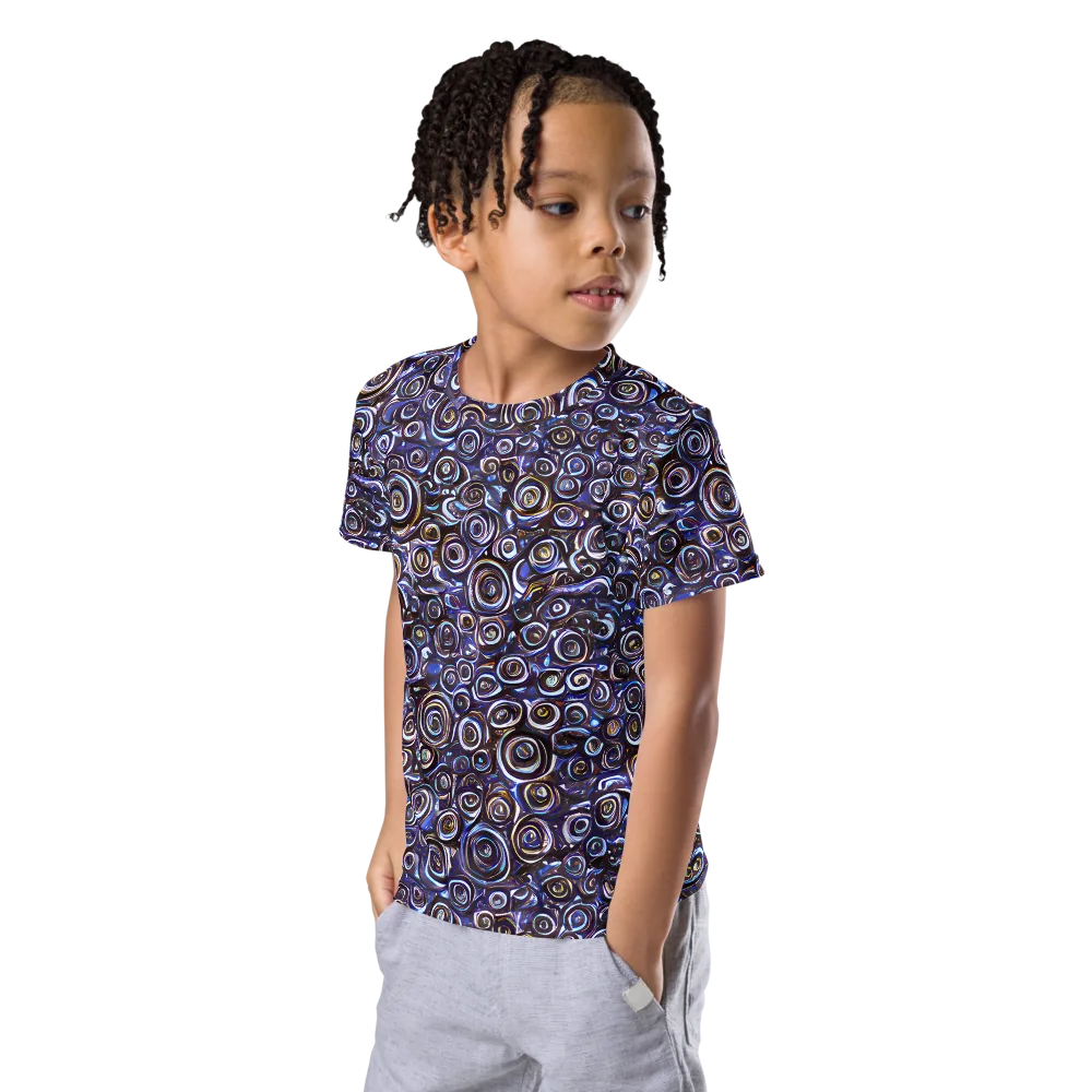 Midnight Spirals on Kids Crew Neck T-Shirt — Left Front