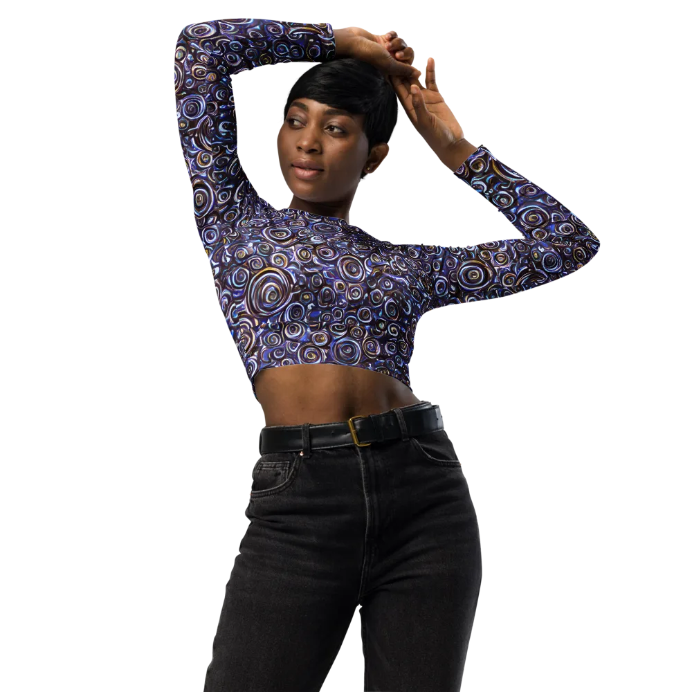 Midnight Spirals on Long Sleeve Crop Top — Front