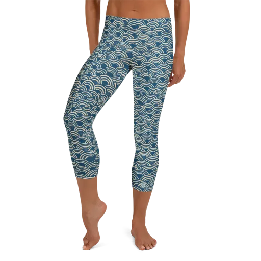 Indigo Seigaiha on a Capri Leggings
