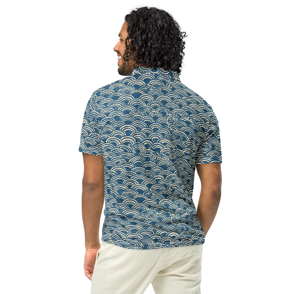 Indigo Seigaiha on Men's Slim Fit Polo Shirt — Back