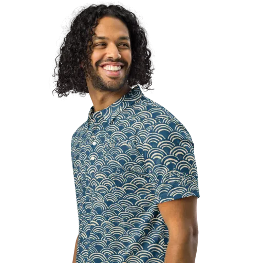 Indigo Seigaiha on a Men's Slim Fit Polo Shirt