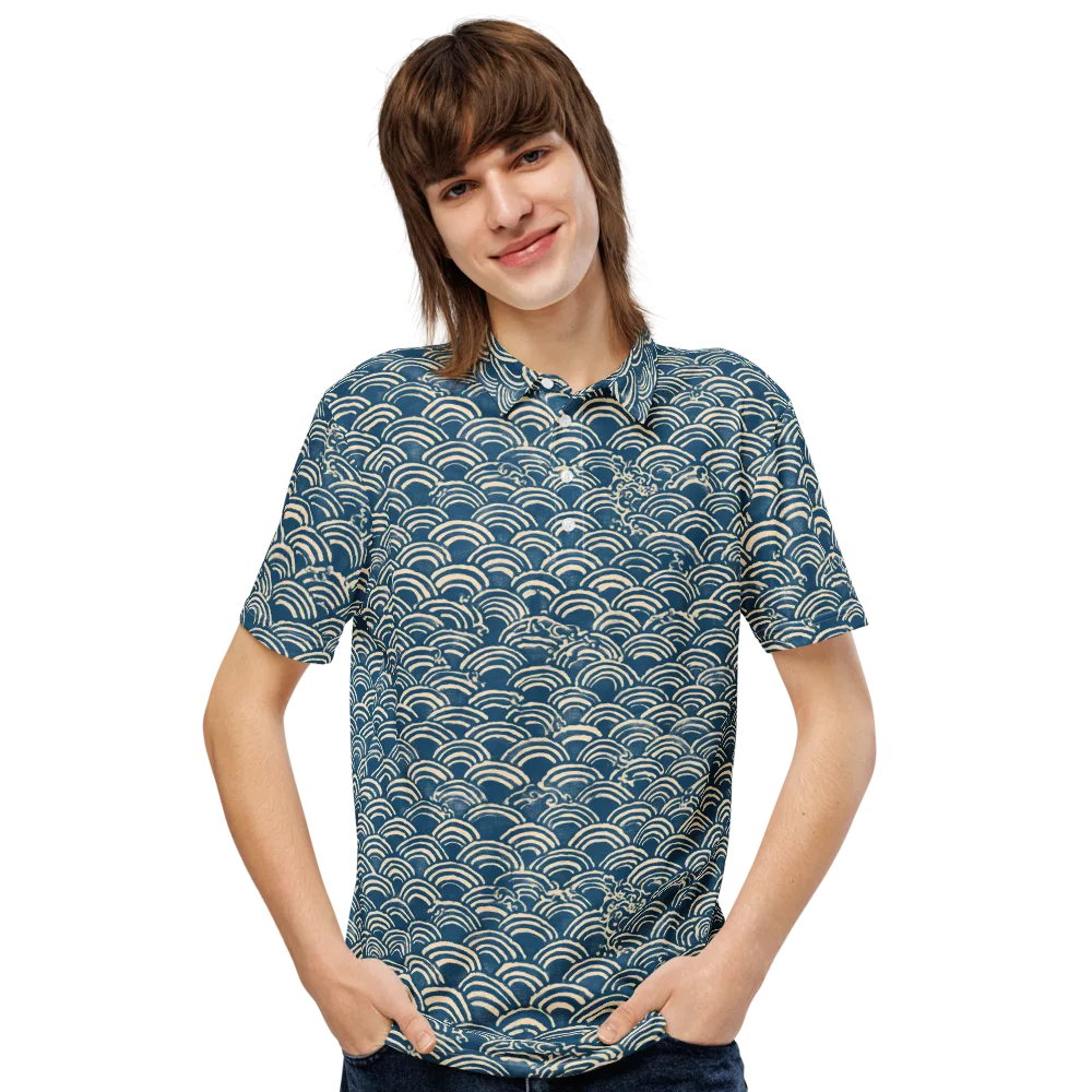 Indigo Seigaiha on Men's Slim Fit Polo Shirt — Front