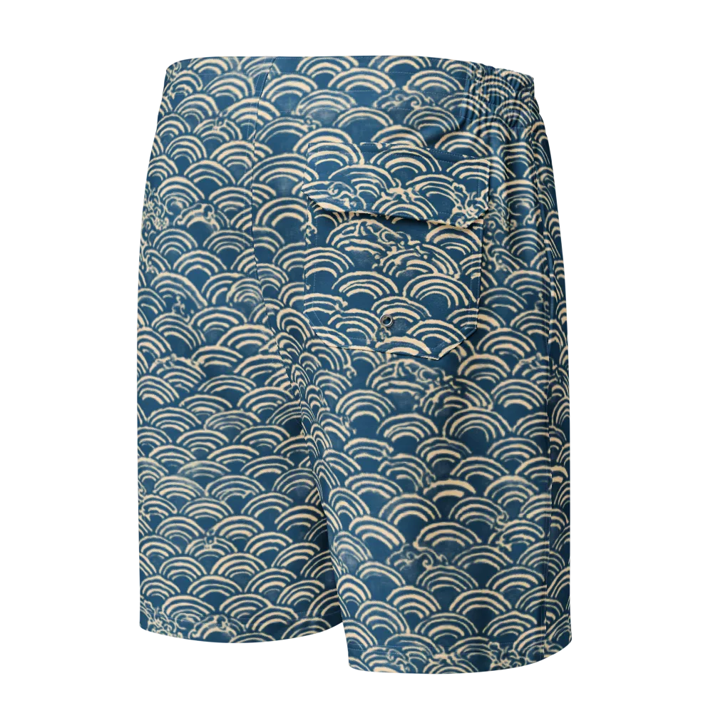Indigo Seigaiha on Men's Board Shorts — Back