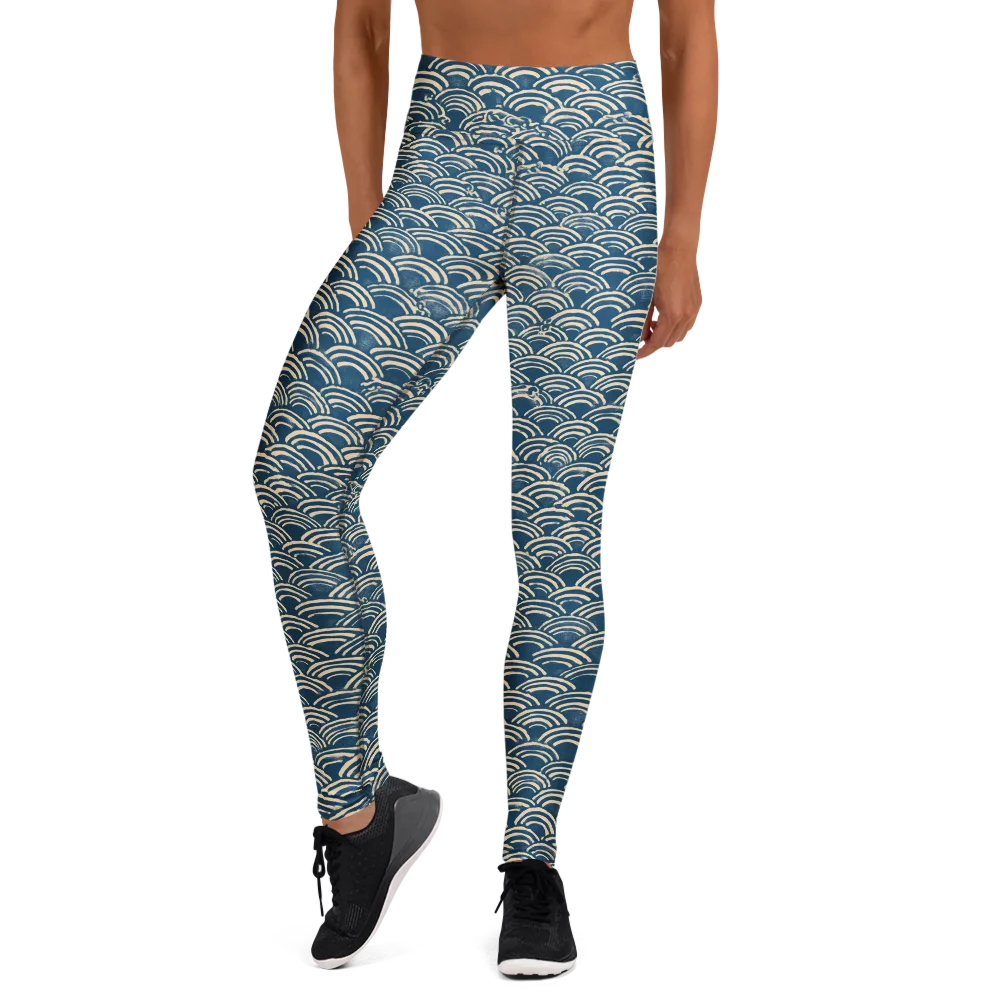 Indigo Seigaiha on Yoga Leggings — Front
